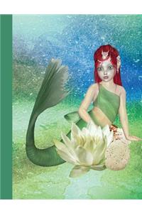 Mermaid Lotus Flower Watercolor Composition Notebook, Wide Ruled