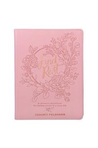 Find Rest Womens Devotional for Lasting Peace in a Busy Life - Pink Faux Leather Flexcover Gift Book Devotional W/Ribbon Marker