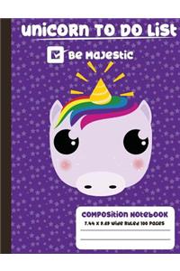 Unicorn to do List 7.44 x 9.69 Wide Ruled 100 Pages