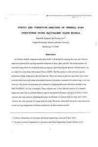 Static and Vibration Analyses of General Wing Structures Using Equivalent Plate Models