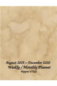 August 2019 - December 2020 Weekly / Monthly Planner Papyrus 8.5x11