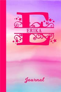 Erika Journal: Personalized Custom First Name Personal Writing Diary - Cute Pink & Purple Watercolor Effect Cover - Daily Journal for Journalists & Writers for Not