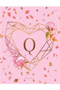 Q - A Dotted Notebook: Initial Journal in Pink and Faux Rose Gold Heart