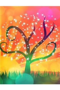 Colorful Tree Sunset Stars Illustration Composition Notebook