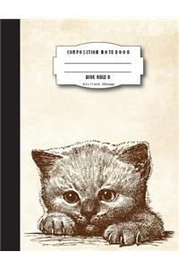 Composition notebook wide ruled 200 pages, 8.5 x 11 inch, Vintage drawing cute cat