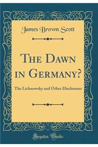 The Dawn in Germany?: The Lichnowsky and Other Disclosures (Classic Reprint)