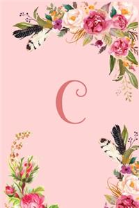 Monogram Initial Letter C Notebook for Women and Girls: Pink Floral Notebook