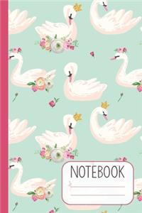 Notebook with Royal Swans on Turquoise Design