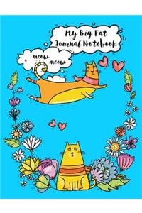 My Big Fat Journal Notebook For Cat Lovers Funny Flying Cartoon Cat 1