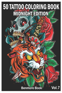 50 Tattoo Coloring Book Midnight Edition
