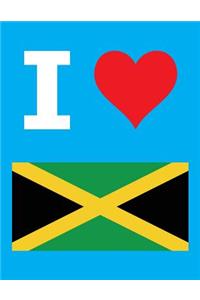I Love Jamaica - 100 Page Blank Notebook - Unlined White Paper, Cyan Cover