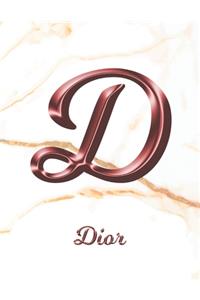 Dior: 1 Year Weekly Planner with Note Pages (12 Months) - White Marble Rose Gold Pink Effect Letter D - 2020 - 2021 - Week Planning - Monthly Appointment 