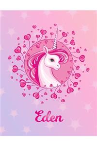 Eden: Eden Magical Unicorn Horse Large Blank Pre-K Primary Draw & Write Storybook Paper - Personalized Letter E Initial Custom First Name Cover - Story Bo