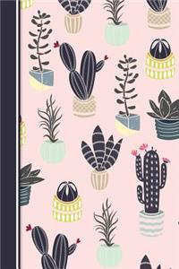 Cute Cactus Theme Notebook for Girls Pink 6X9