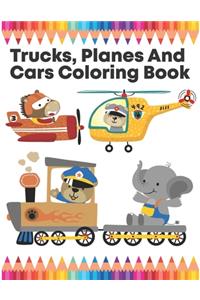 Trucks, Planes And Cars Coloring Book