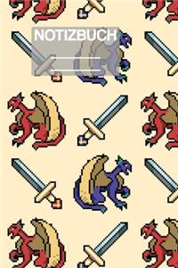 Notizbuch A5 Muster Zeichnung Drachen Schwert Ritter Mittelalter