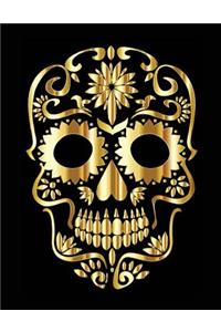 Notebook: Gold Sugar Skull - Blank Sketch / Drawing Book - 8.5 X 11 Paper - Unlined Journal - 100 Pages