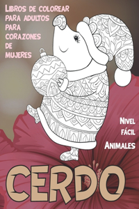 Libros de colorear para adultos para corazones de mujeres - Nivel fácil - Animales - Cerdo