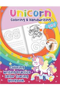 Unicorn Coloring & Handwriting 2 in 1 Coloring Writing Practice letter tracing Workbook