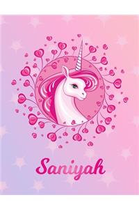 Saniyah: Unicorn Large Blank Primary Handwriting Learn to Write Practice Paper for Girls - Pink Purple Magical Horse Personalized Letter S Initial Custom Fir