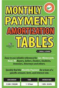 Monthly Payment Amortization Tables for Small Loans: Simple and Easy to Use Reference for Car and Home Buyers and Sellers, Students, Investors, Car Dealers and Attorneys. Quickly Find Monthly Payment R