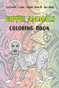 Hippie Animals - Coloring Book - Elephant, Llama, Lizard, Bobcat, and more