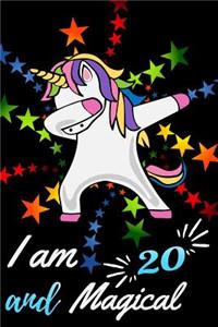 I Am 20 and Magical: Beautiful Happy 20 Birthday Dabbing Unicorn Gift Journal: Lined Notebook