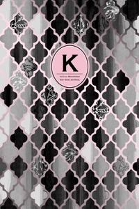 Initial K Monogram Journal - Dot Grid, Moroccan Black, White & Blush Pink