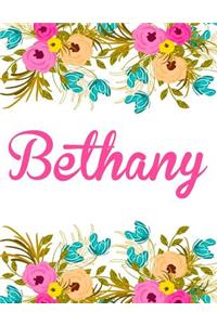 Bethany: Personalised Name Notebook/Journal Gift For Women & Girls 100 Pages (White Floral Design)