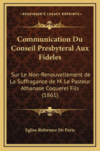 Communication Du Conseil Presbyteral Aux Fideles