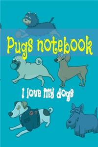 pugs Notebook journal - I love my dogs journal bleu: Composition Notebook: Cute bleu pugs Wide Ruled Paper Notebook Journal - Nifty Baby Pink Pug Wide Blank Lined Workbook for Teens Kids Students Girls