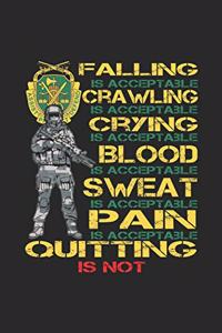 FALLING is acceptable CRAWLING CRYING BLOOD SWEAT PAIN is acceptable QUITTING is not