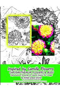 Inspired by Camille Pissarro CHRYSANTHEMUM FLOWERS & BUDS Impressionism Drawings & Colored Digital Art Images by Artist Grace Divine