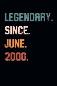 Blank Lined Journal, Notebook, Diary, Planner - Legendary Since June 2000 - 19th Birthday Gift For 19 Years Old Men and Women born in June
