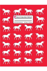 Unicorn Composition Notebook: Neon Red Wide Ruled, Student Teachers School Kids, 100 Pages, 7.44x9.69, Writing Journal