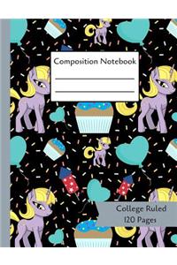 Composition Notebook: Purple Unicorn Pattern -120 Page College Ruled Paperback Notebook - 8.5"x11"(21.6 x 27.9 cm)