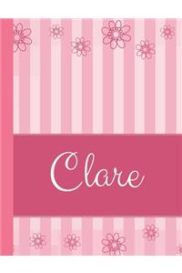 Clare: Personalized Name College Ruled Notebook Pink Lines and Flowers