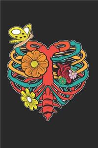Pastel Goth Heart Ribcage with Butterflies Flowers