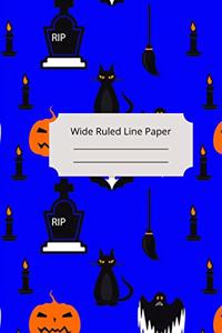 Zombie Cat Theme Wide Ruled Line Paper