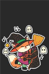 Funny Fox Dances With Witch Broom On The Halloween Party Notebook