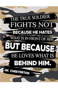 The True Soldier Fights Not Because He Hates What Is In Front Of Him But Because He Loves What Is Behind Him GK Chesterton
