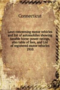 Laws concerning motor vehicles and list of automobiles showing taxable horse-power ratings, also table of fees, and List of registered motor vehicles