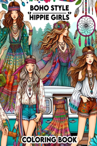 Boho Style Hippie Girls Coloring Book