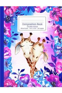 Composition Book Purple Pink & Blue Floral Tie Dye Pattern Giraffe Aloha Wide Ruled