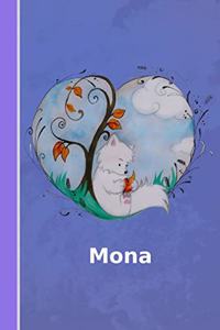 Mona: Personalisiertes Notizbuch - Fuchs Mit Herz - Softcover - 120 Seiten - Leer / Blanko / Nummeriert - Notebook - Tagebuch - Diary - Scrapbook - Gesche