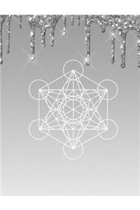 Metatron's Cube Silver Glitter Dripping Paint 8.5 x 11 150 Pages College Ruled Lined Journal Notebook