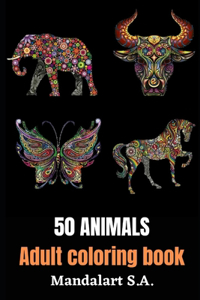 50 Animals Adult Coloring Book