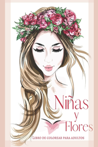 Niñas y Flores Libro de Colorear para Adultos