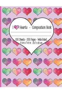 I Love Hearts Composition Book