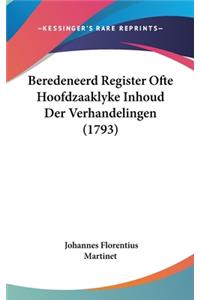 Beredeneerd Register Ofte Hoofdzaaklyke Inhoud Der Verhandelingen (1793)